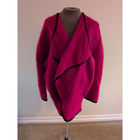 Tony Lambert VTG Wool Cocoon Coat Size 12 Womens BerryRed Open Shawl Collar Warm - Picture 12 of 12
